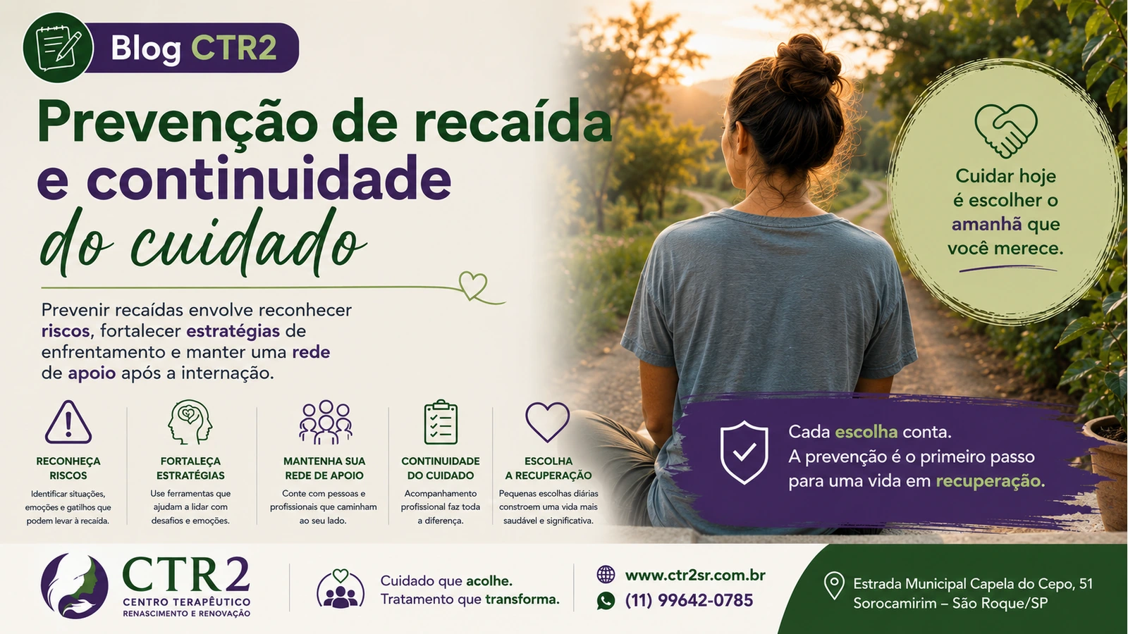 Material educativo do CTR2 sobre prevenção de recaída e continuidade do cuidado
